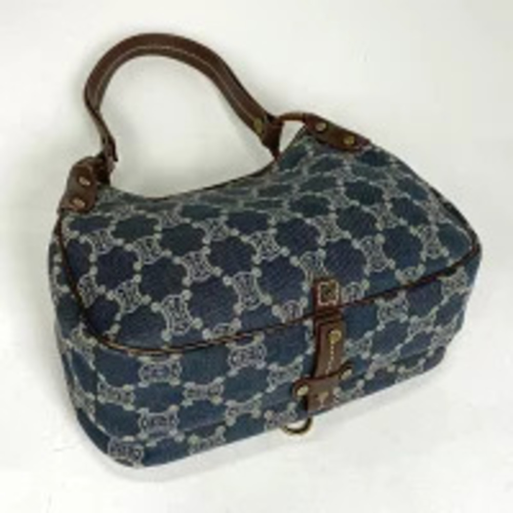 Celine Shoulder Paris Blue Macadam Denim Hobo Handbag Bag Brown